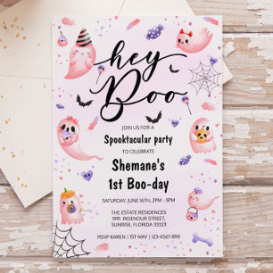 Invitation Hey Boo Spooktacular Pink Ghost Halloween Annivers
