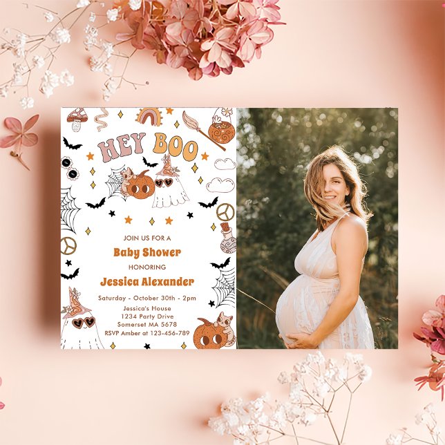Invitation Hey Boo Super Halloween mou Baby shower fantôme (Créateur téléchargé)