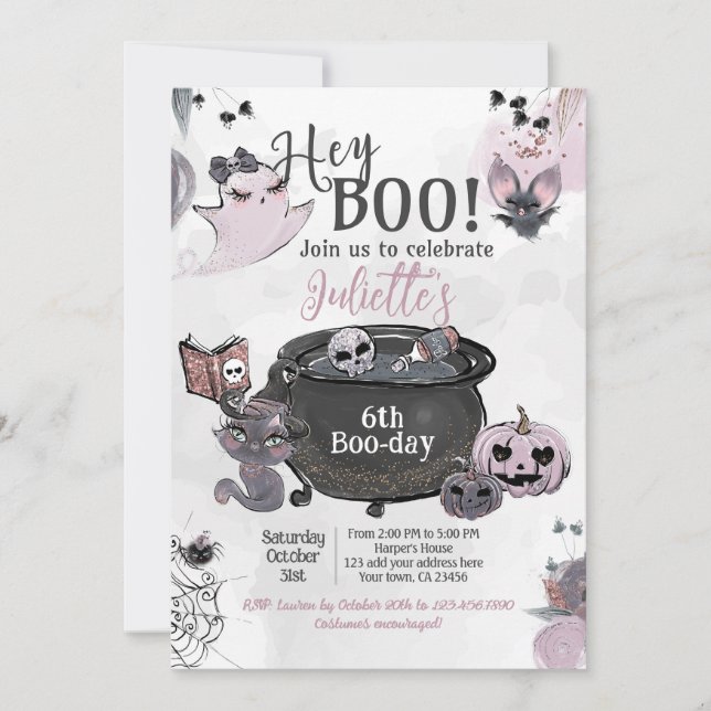Invitation Hey Boo Witch Cauldron Birthday (Devant)