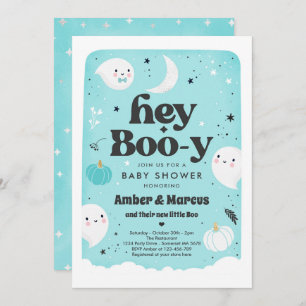 Invitation Hey Boo-y Blue Boy Baby shower fantôme