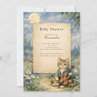 Invitation Hey Diddle Diddle Chat & Violon Baby Shower 