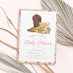 Invitation Hey Y'all Cowboy Boot & Bouquet Girl Baby shower