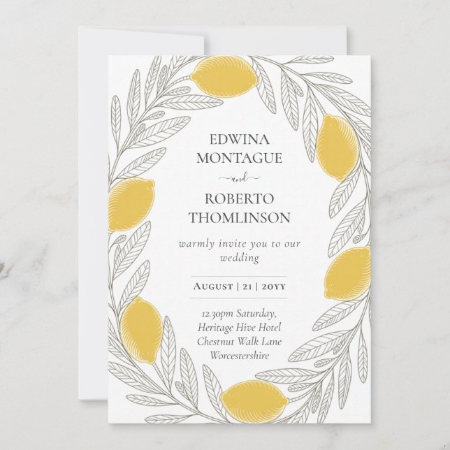 Invitation HHS Lemon Wreath Minimal Mediterranean Wedding (Devant)