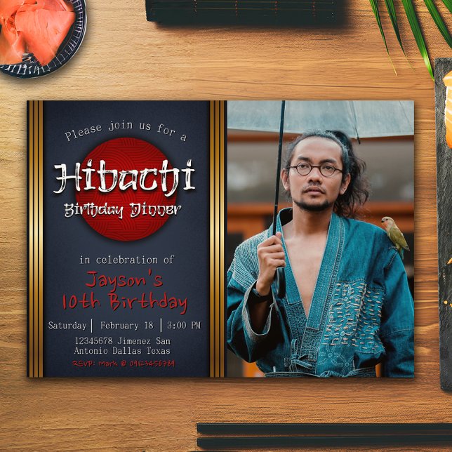 Invitation Hibachi Anniversaire Dîner avec photo (Hibachi Birthday Dinner with Picture Invitation)