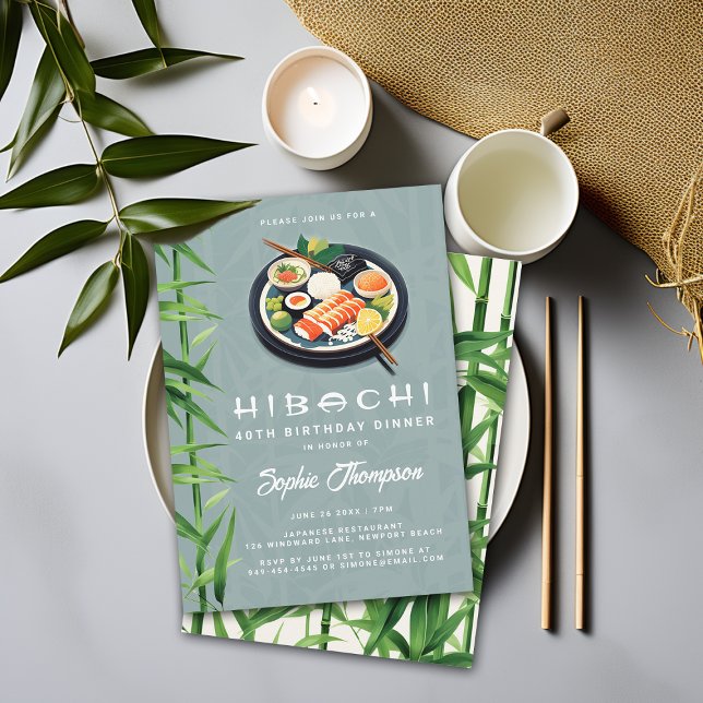Invitation Hibachi Japonais Thème Chic Dîner Fête Anniversair (hibachi dinner party birthday invitation japanese theme soiree elegant modern adult any age formal)