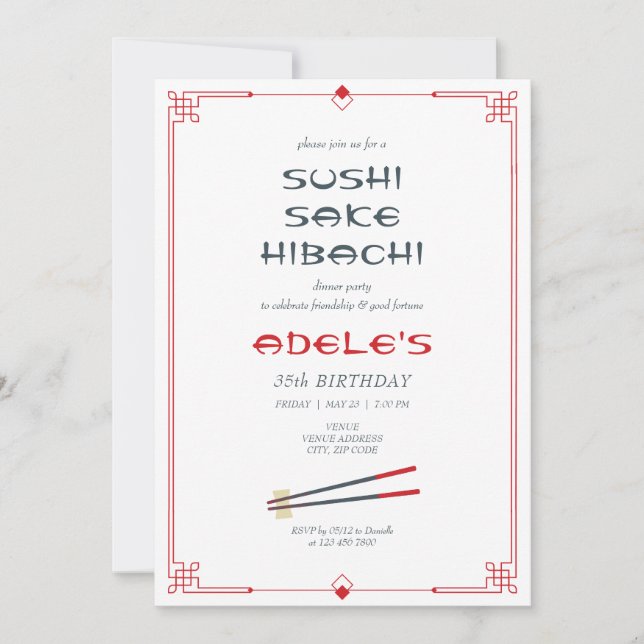 Invitation Hibachi Thème japonais Chef privé Fête d'anniversa (Devant)