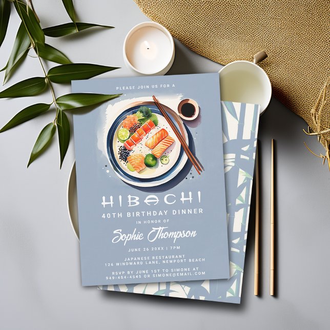 Invitation Hibachi Thème Japonais Soiree Chic Anniversaire (hibachi dinner party birthday invitation japanese theme soiree elegant modern adult any age classy)