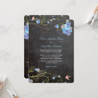 Invitation Hibiscus bleu et hirondelles Mariage de tableau de