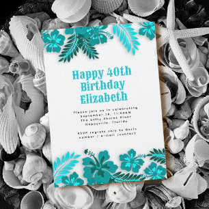 Invitation Hibiscus bleu Fleurs hawaïennes fête d'anniversair