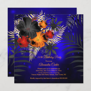 Invitation Hibiscus bleu orange rouge noir Floral Anniversair