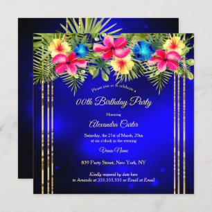 Invitation Hibiscus bleu rose jaune Tropical Floral Party