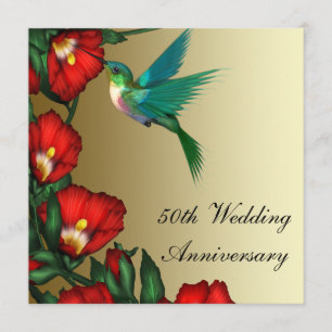 Invitation Hibiscus de colibri 50e anniversaire de Mariage