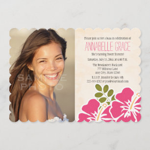 Invitation Hibiscus de Fuchsia Hawaiian Luau Sweet 16 Photo