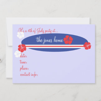 Invitation Hibiscus de surf rouge blanc et bleu