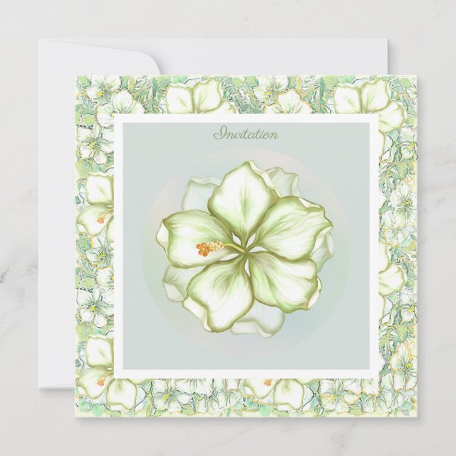 Invitation Hibiscus & dentelle BLANC (Devant)