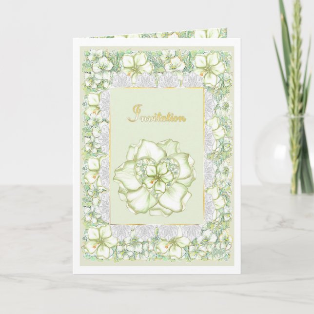 Invitation Hibiscus & dentelle BLANC (Devant)
