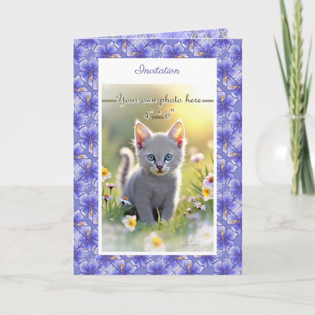 Invitation Hibiscus & dentelle BLEU (Devant)