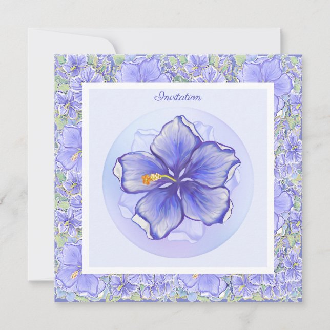 Invitation Hibiscus & dentelle BLEU (Devant)