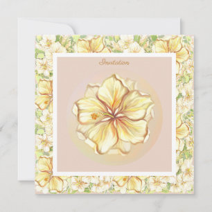 Invitation Hibiscus & dentelle JAUNE