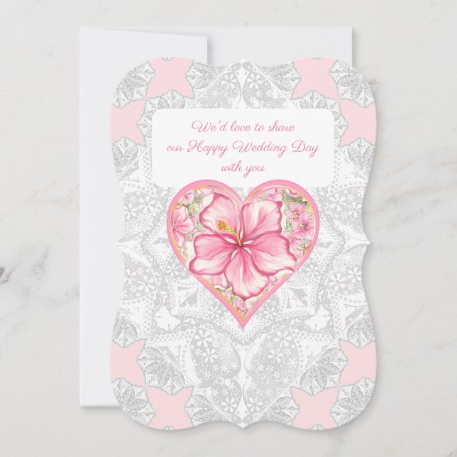 Invitation Hibiscus & dentelle PINK (Devant)