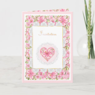 Invitation Hibiscus & dentelle PINK