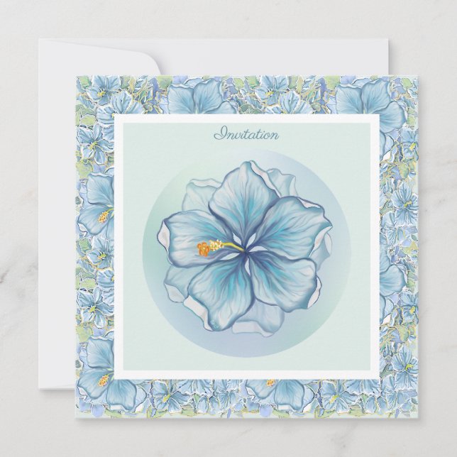 Invitation Hibiscus & dentelle TURQUOISE (Devant)