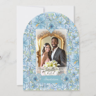 Invitation Hibiscus & dentelle TURQUOISE