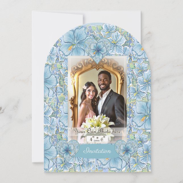 Invitation Hibiscus & dentelle TURQUOISE (Devant)