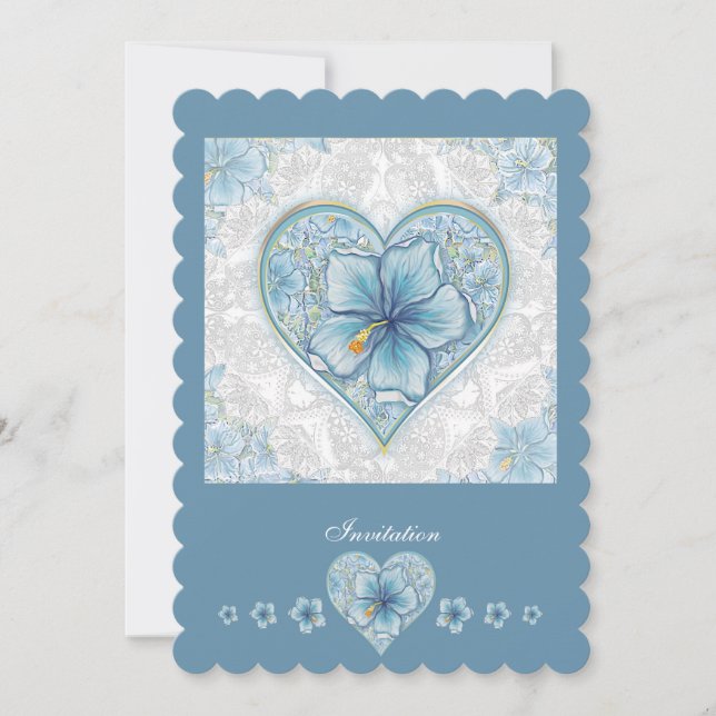 Invitation Hibiscus & dentelle TURQUOISE (Devant)