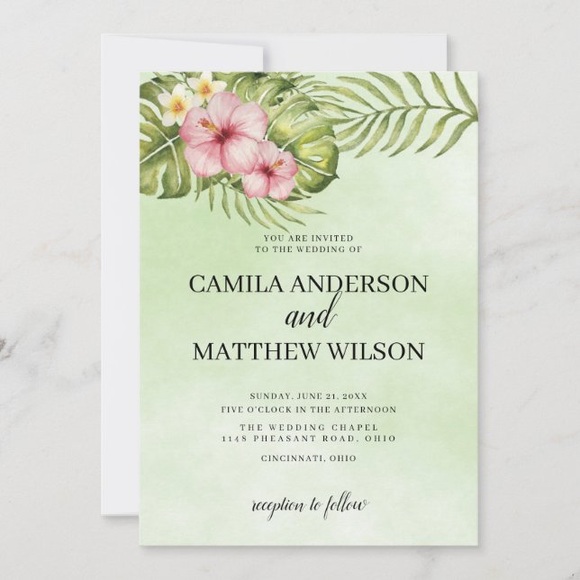 Invitation Hibiscus Et Mariage Feuille (Devant)