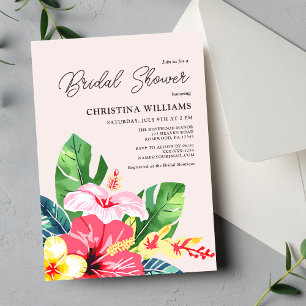 Invitation Hibiscus floral Fête des mariées Tropical Blush