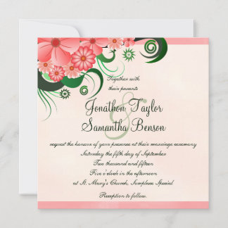 Invitation Hibiscus Floral Pink 5,25" Carré mariage invite