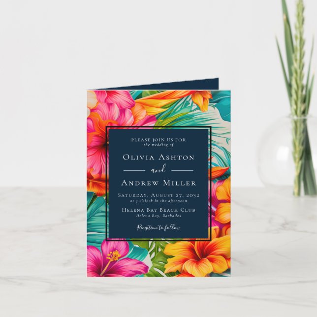 Invitation Hibiscus floral tropical Destination Plage Mariage (Devant)