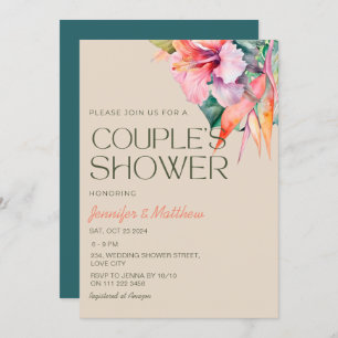 Invitation Hibiscus Floral Tropical Hawaiian Couples Douche