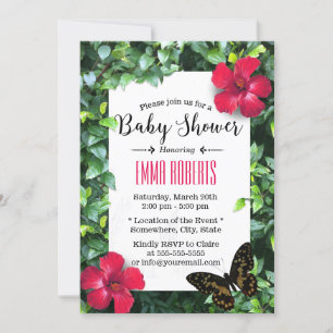 Invitation Hibiscus hawaïen et Baby shower tropical papillon