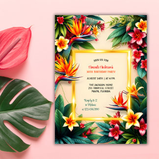 Invitation Hibiscus hawaïen tropical Fleurs d'anniversaire