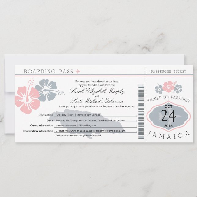 Invitation Hibiscus Jamaica Boarding Pass Mariage (Devant)
