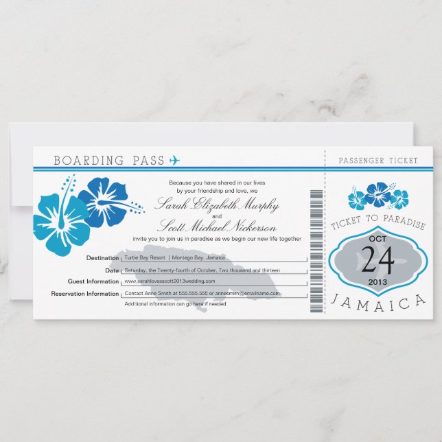 Invitation Hibiscus Jamaica Boarding Pass Mariage (Devant)