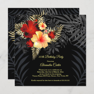 Invitation Hibiscus jaune or rouge Floral Anniversaire