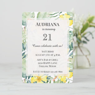 Invitation Hibiscus jaune tropical Feuilles floraux Anniversa