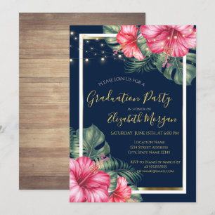 Invitation Hibiscus, Lumières, Bois, Fête de Graduation de ca
