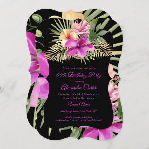 Invitation Hibiscus rose chaud noir Tropical Floral Party