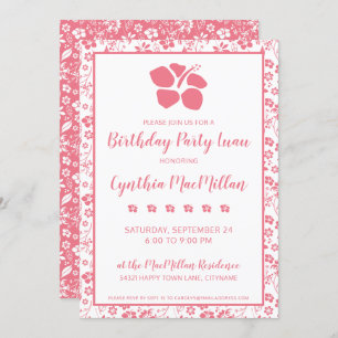 Invitation Hibiscus rose Fille Fleurs tropicales Anniversaire