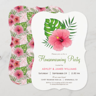 Invitation Hibiscus rose Fleur Fleur Fête de réchauffement de