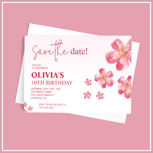 Invitation Hibiscus rose Sauvez la date Anniversaire de l'enf
