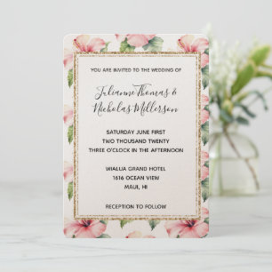 Invitation Hibiscus rose tropical Mariage floral