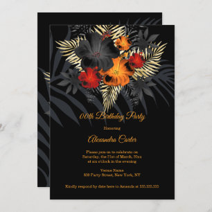 Invitation Hibiscus rouge orange noir Fleurs Anniversaire