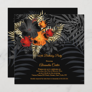 Invitation Hibiscus rouge orange noir Floral Anniversaire