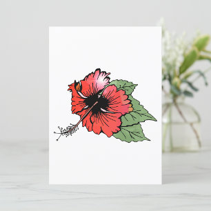 Invitation Hibiscus rouge tropical avec Feuilles verts
