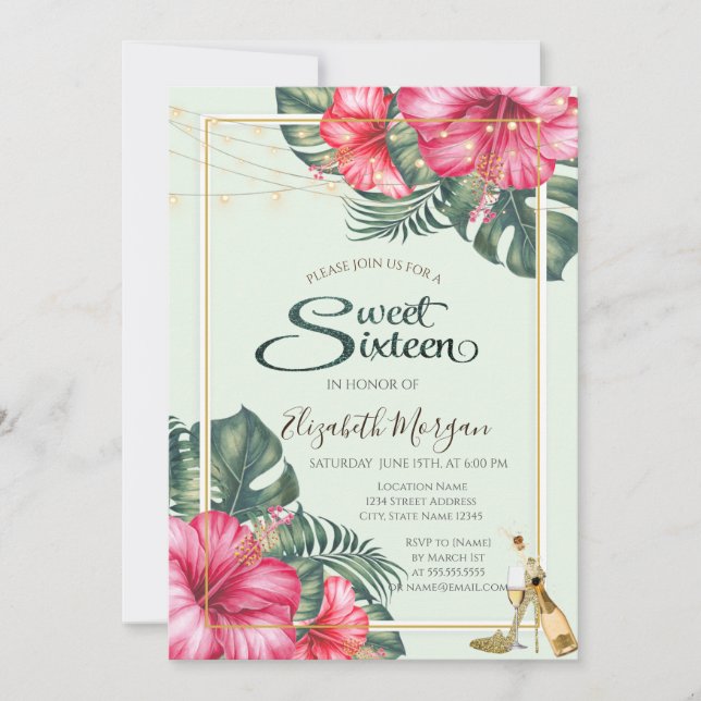 Invitation Hibiscus, talons d'or Parties scintillant doux 16 (Devant)